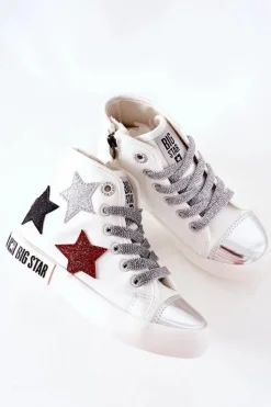 Damskie Big Star Shoes Dziecięce Wysokie Trampki Z Suwakiem BIG STAR II374029 Białe