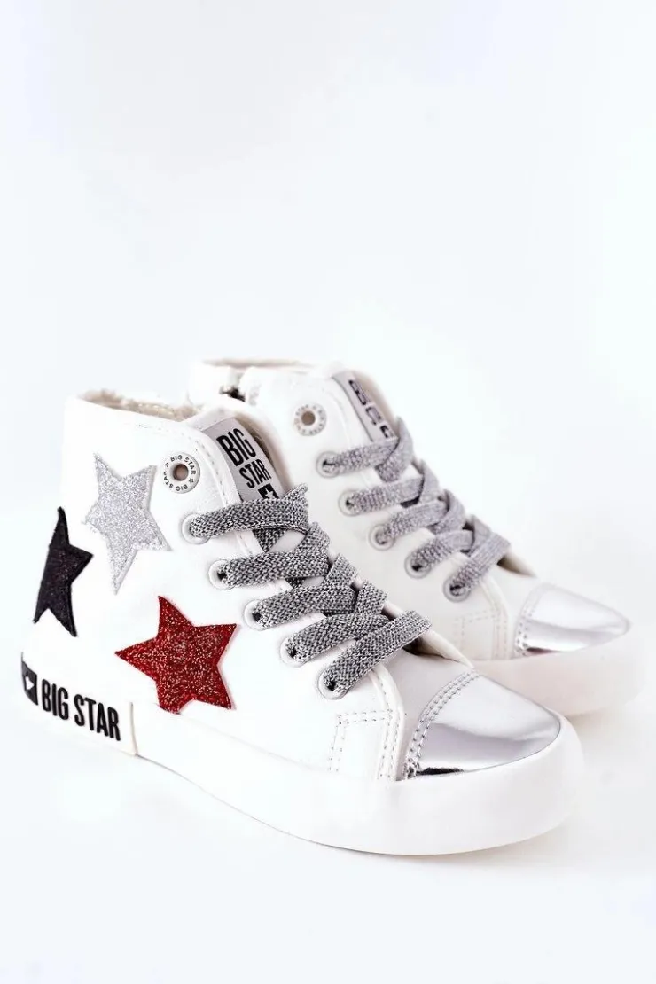 Damskie Big Star Shoes Dziecięce Wysokie Trampki Z Suwakiem BIG STAR II374029 Białe