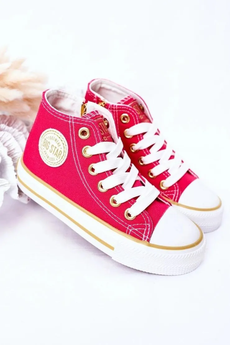 Damskie Big Star Shoes Dziecięce Wysokie Trampki Z Suwakiem BIG STAR HH374137 Różowe