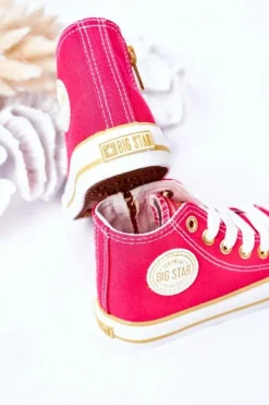 Damskie Big Star Shoes Dziecięce Wysokie Trampki Z Suwakiem BIG STAR HH374137 Różowe