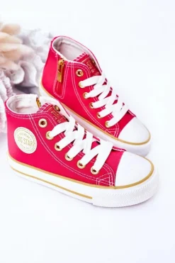 Damskie Big Star Shoes Dziecięce Wysokie Trampki Z Suwakiem BIG STAR HH374137 Różowe