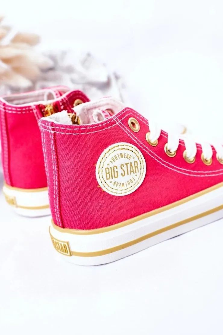 Damskie Big Star Shoes Dziecięce Wysokie Trampki Z Suwakiem BIG STAR HH374137 Różowe