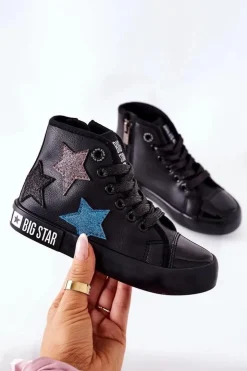 Big Star Shoes Dziewczęce|Trampki Damskie Big Star*Dziecięce Wysokie Trampki Z Suwakiem BIG STAR II374028 Czarne