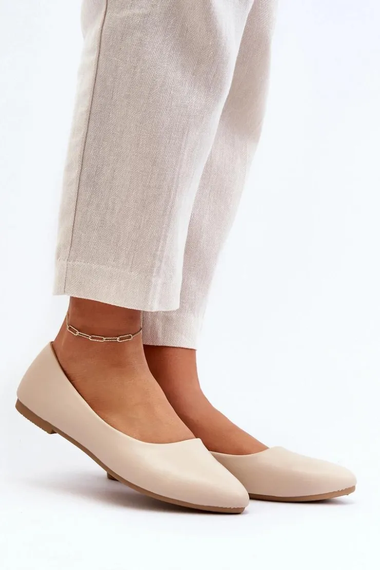 Damskie Evento Eko Skórzane Baleriny Damskie Beżowe Tindomiel