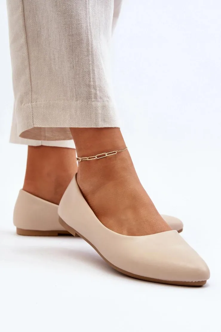 Damskie Evento Eko Skórzane Baleriny Damskie Beżowe Tindomiel