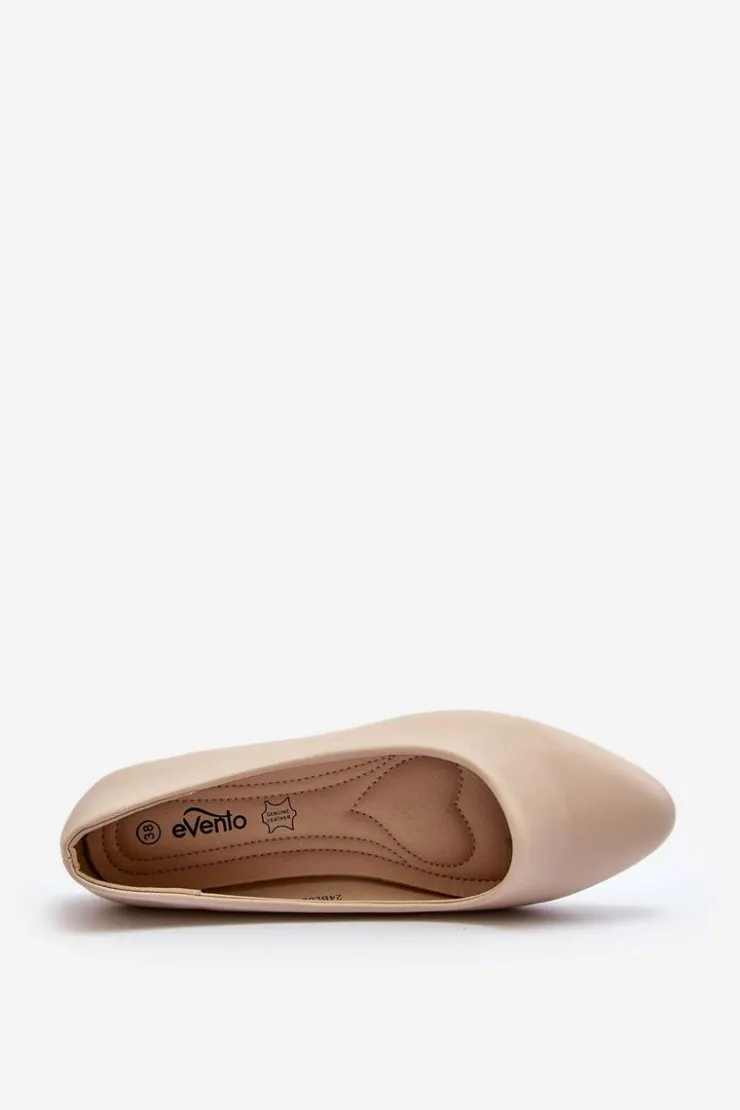 Damskie Evento Eko Skórzane Baleriny Damskie Beżowe Tindomiel