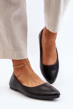 Outlet Evento Eko Skórzane Baleriny Damskie Czarne Tindomiel