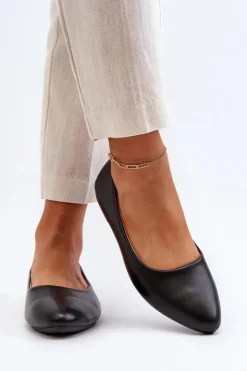 Outlet Evento Eko Skórzane Baleriny Damskie Czarne Tindomiel