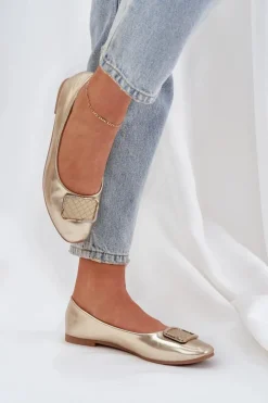 Outlet Boto Eko Skórzane Baleriny Z Ozdobą Złote Tulnelia Złoty