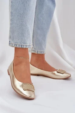 Outlet Boto Eko Skórzane Baleriny Z Ozdobą Złote Tulnelia Złoty
