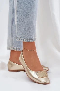 Outlet Boto Eko Skórzane Baleriny Z Ozdobą Złote Tulnelia Złoty