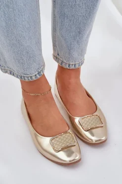 Outlet Boto Eko Skórzane Baleriny Z Ozdobą Złote Tulnelia Złoty
