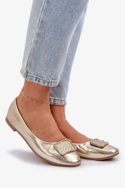 Outlet Boto Eko Skórzane Baleriny Z Ozdobą Złote Tulnelia Złoty