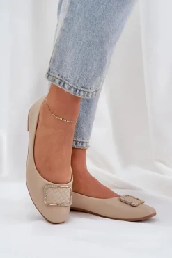 Boto Baleriny Skórzane|Baleriny Klasyczne*Eko Skórzane Baleriny Z Ozdobą Beżowe Tulnelia