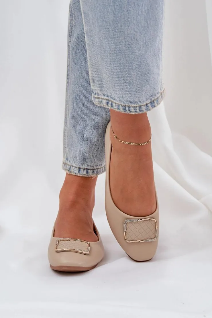 Boto Baleriny Skórzane|Baleriny Klasyczne*Eko Skórzane Baleriny Z Ozdobą Beżowe Tulnelia