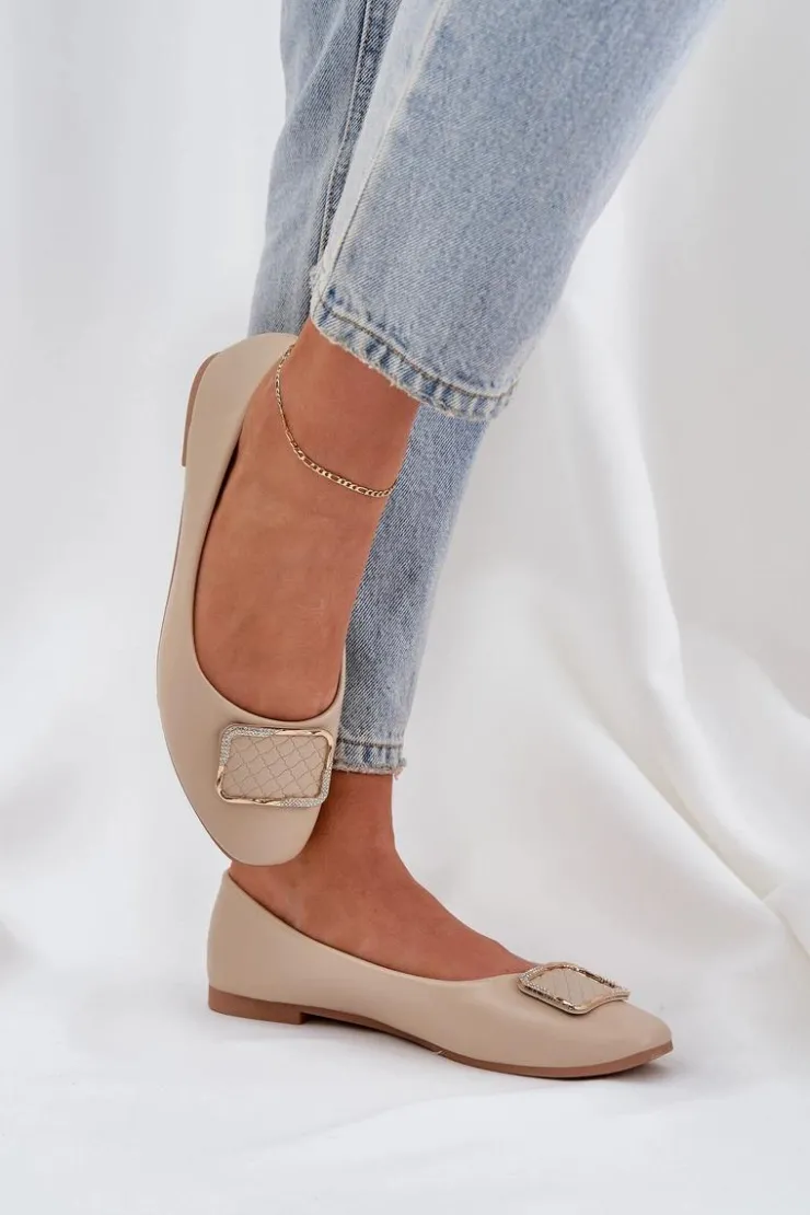 Boto Baleriny Skórzane|Baleriny Klasyczne*Eko Skórzane Baleriny Z Ozdobą Beżowe Tulnelia