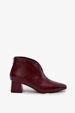 Damskie Boto Eko Skórzane Botki Damskie Na Obcasie Bordowe Rylina