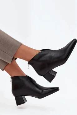 Clearance Boto Eko Skórzane Botki Damskie Na Obcasie Czarne Rylina