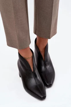 Clearance Boto Eko Skórzane Botki Damskie Na Obcasie Czarne Rylina