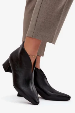 Clearance Boto Eko Skórzane Botki Damskie Na Obcasie Czarne Rylina