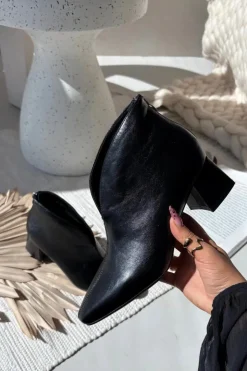 Clearance Boto Eko Skórzane Botki Damskie Na Obcasie Czarne Rylina