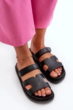 Boto Eko Skórzane Klapki Damskie Na Rzep Czarne Silaka