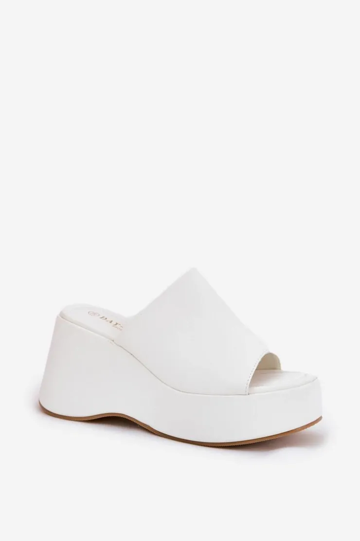 Boto Klapki Na Koturnie|Klapki Na Platformie*Eko Skórzane Klapki Damskie Na Platformie I Koturnie Białe Kisoffi Biały