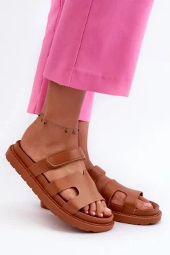 Boto Klapki Na Platformie|Klapki Damskie Klasyczne*Eko Skórzane Klapki Damskie Na Rzep Camel Silaka