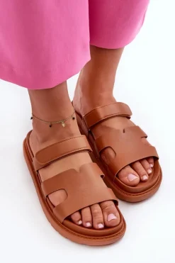 Boto Klapki Na Platformie|Klapki Damskie Klasyczne*Eko Skórzane Klapki Damskie Na Rzep Camel Silaka