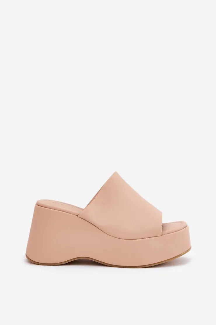 Online Boto Eko Skórzane Klapki Damskie Na Platformie I Koturnie Beżowe Kisoffi Beżowy