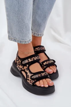 Damskie Boto Eko Skórzane Lekkie Sandały Na Platformie Panterka Brązowe Deniffia