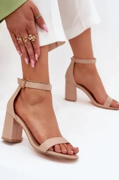 Boto Sandały Na Słupku|Sandały Na Obcasie*Eko Skórzane Sandały Damskie Na Słupku Beżowe Irini