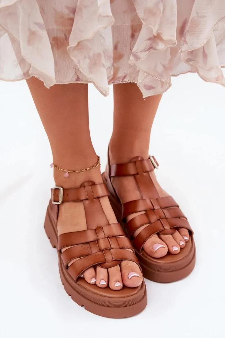 Online Boto Eko Skórzane Sandały Damskie Na Platformie Camel Nendales