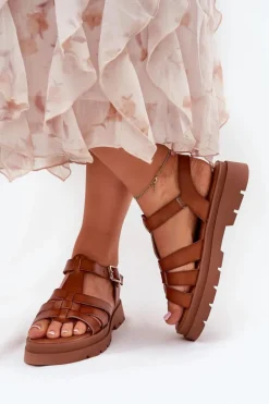 Online Boto Eko Skórzane Sandały Damskie Na Platformie Camel Nendales