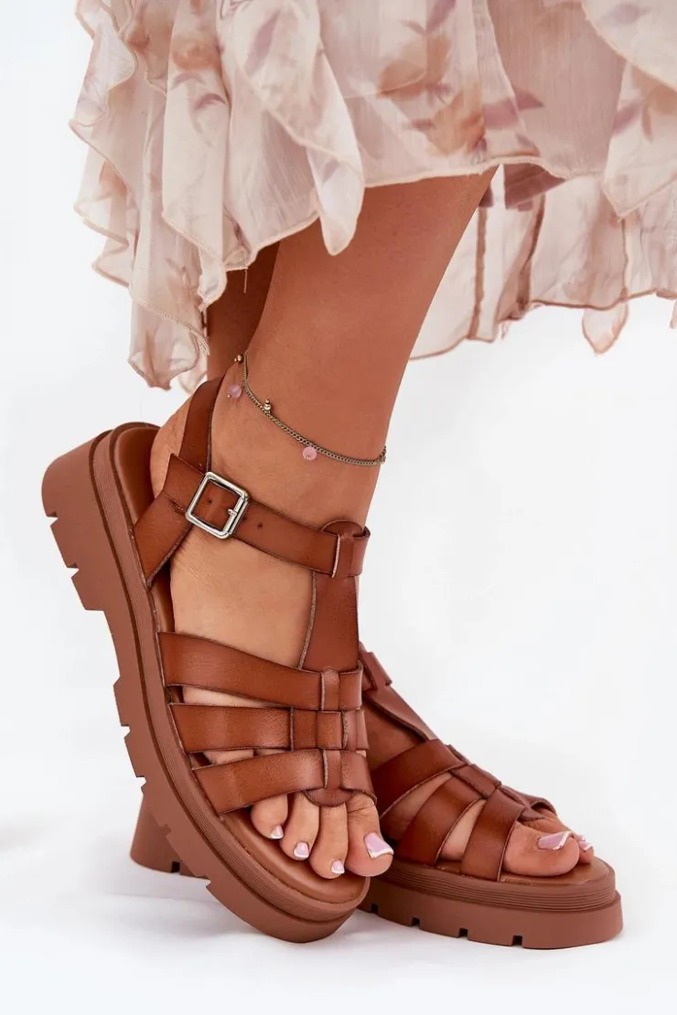 Online Boto Eko Skórzane Sandały Damskie Na Platformie Camel Nendales