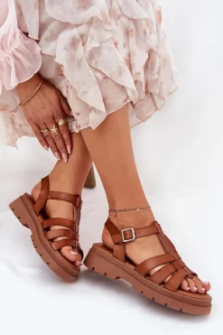 Online Boto Eko Skórzane Sandały Damskie Na Platformie Camel Nendales