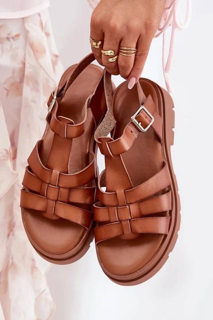 Online Boto Eko Skórzane Sandały Damskie Na Platformie Camel Nendales