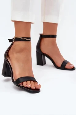 New Boto Eko Skórzane Sandały Damskie Na Słupku Czarne Irini Czarny