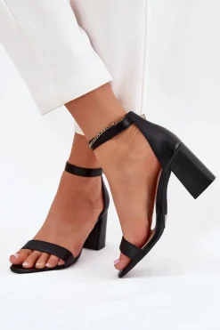 New Boto Eko Skórzane Sandały Damskie Na Słupku Czarne Irini Czarny