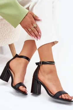 New Boto Eko Skórzane Sandały Damskie Na Słupku Czarne Irini Czarny