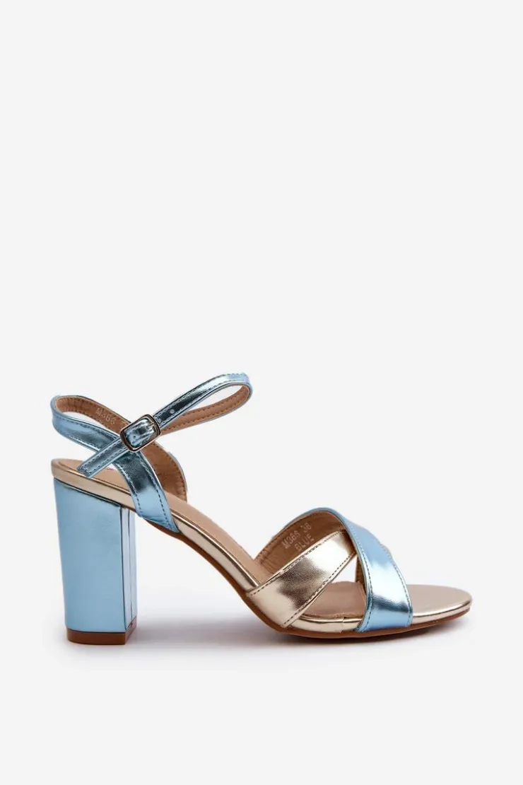 Best Boto Eko Skórzane Sandały Na Obcasie Słupku Niebiesko-Złote Abilica Niebieski