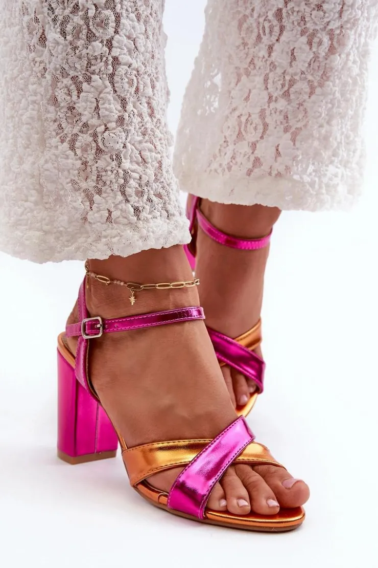 Boto Sandały Na Słupku|Sandały Na Obcasie*Eko Skórzane Sandały Na Obcasie Słupku Fuksja Abilica Różowy