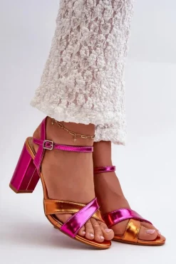 Boto Sandały Na Słupku|Sandały Na Obcasie*Eko Skórzane Sandały Na Obcasie Słupku Fuksja Abilica Różowy