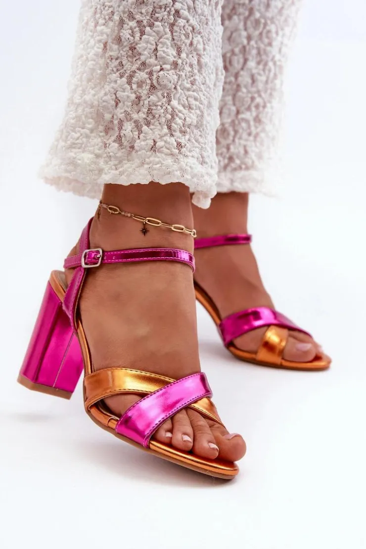 Boto Sandały Na Słupku|Sandały Na Obcasie*Eko Skórzane Sandały Na Obcasie Słupku Fuksja Abilica Różowy