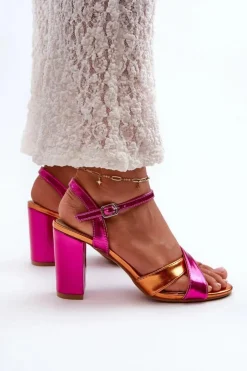 Boto Sandały Na Słupku|Sandały Na Obcasie*Eko Skórzane Sandały Na Obcasie Słupku Fuksja Abilica Różowy