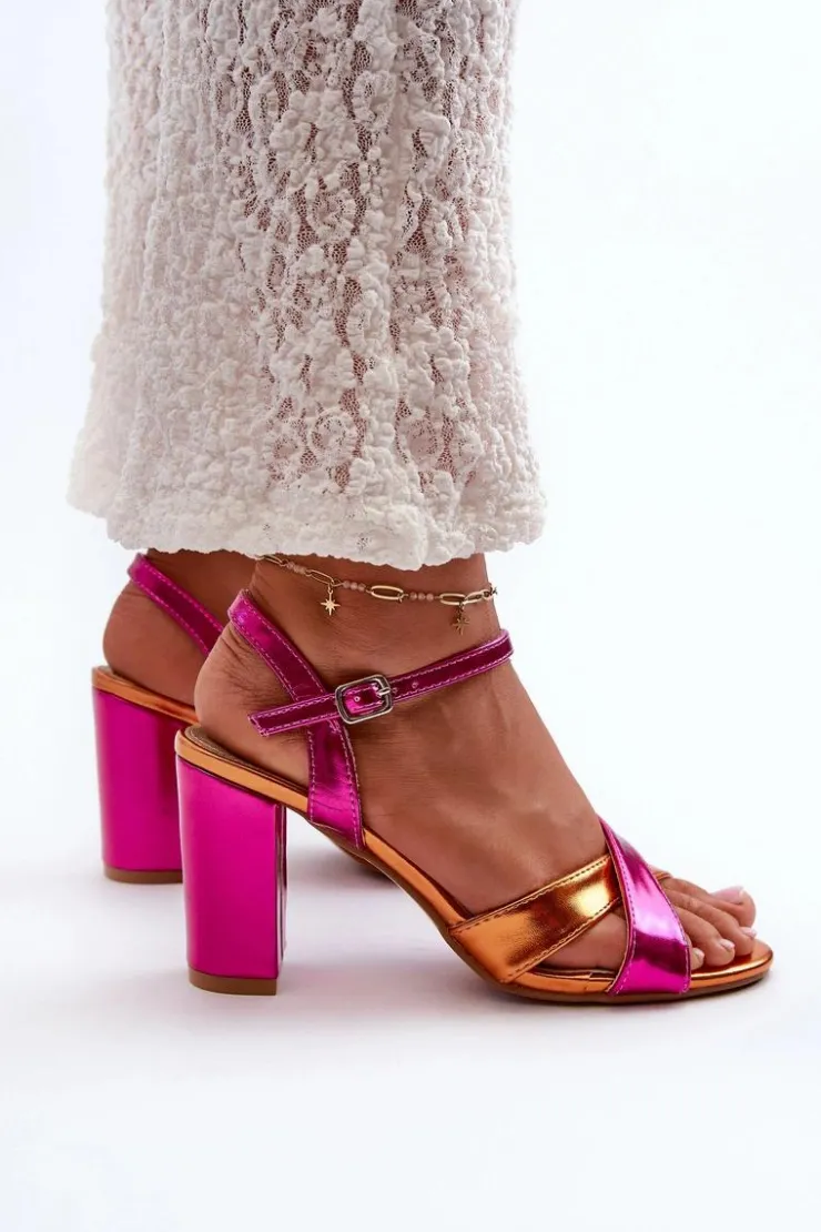Boto Sandały Na Słupku|Sandały Na Obcasie*Eko Skórzane Sandały Na Obcasie Słupku Fuksja Abilica Różowy