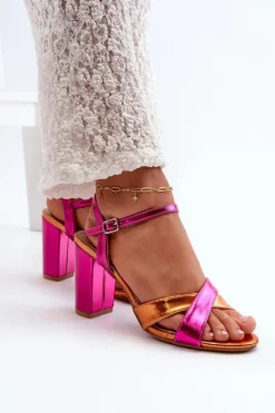Boto Sandały Na Słupku|Sandały Na Obcasie*Eko Skórzane Sandały Na Obcasie Słupku Fuksja Abilica Różowy
