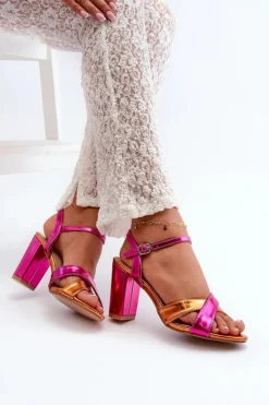 Boto Sandały Na Słupku|Sandały Na Obcasie*Eko Skórzane Sandały Na Obcasie Słupku Fuksja Abilica Różowy
