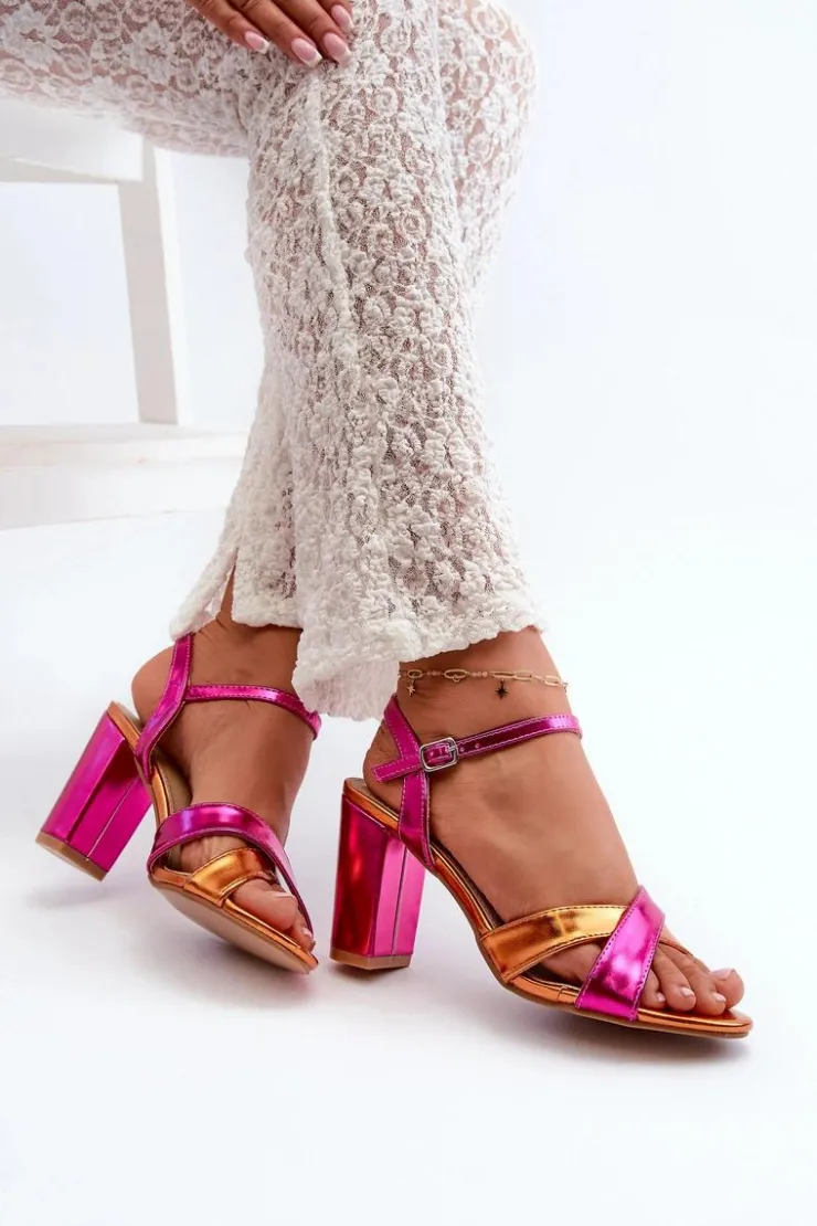 Boto Sandały Na Słupku|Sandały Na Obcasie*Eko Skórzane Sandały Na Obcasie Słupku Fuksja Abilica Różowy