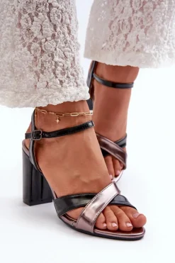 Damskie Boto Eko Skórzane Sandały Na Obcasie Słupku Czarne Abilica